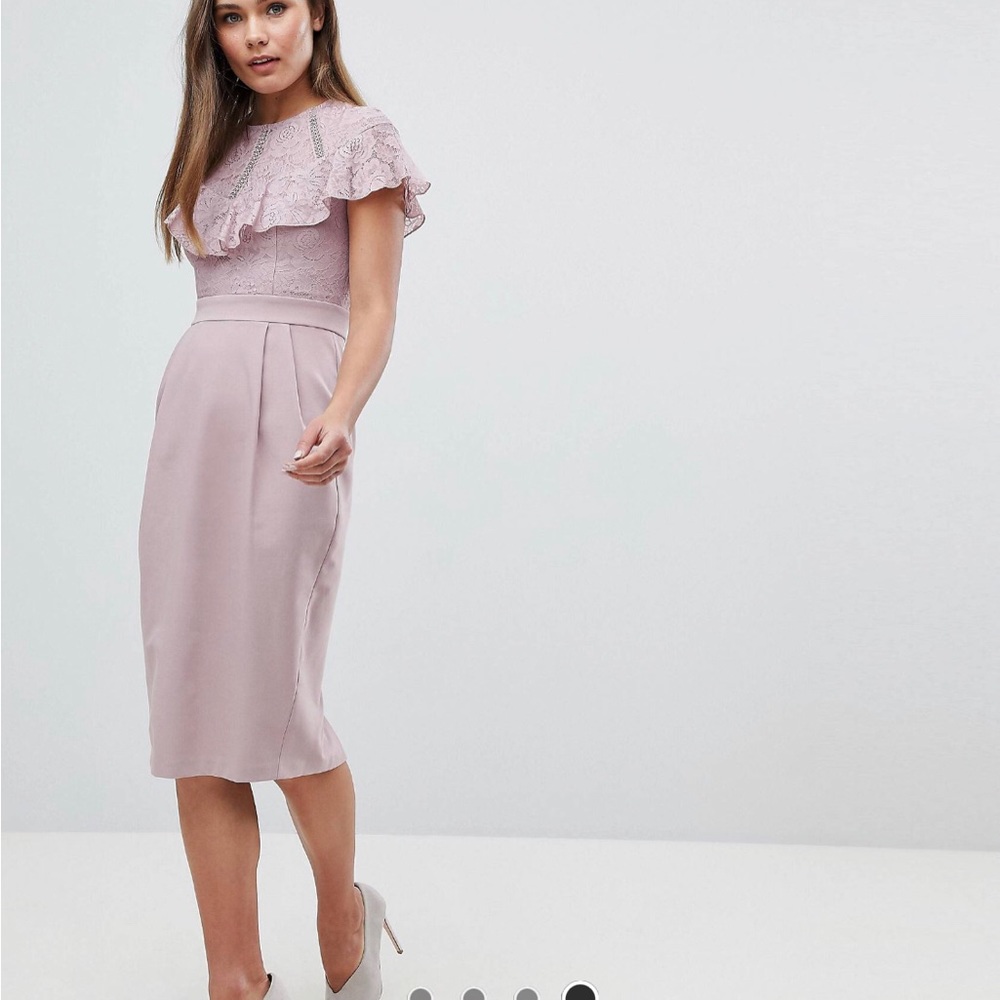 ASOS Lace Insert MIDI pencil dress in Lilac Size 4